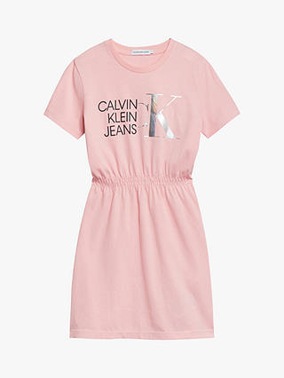 Calvin Klein Kids' Hybrid Logo T-Shirt Dress, Sand Rose