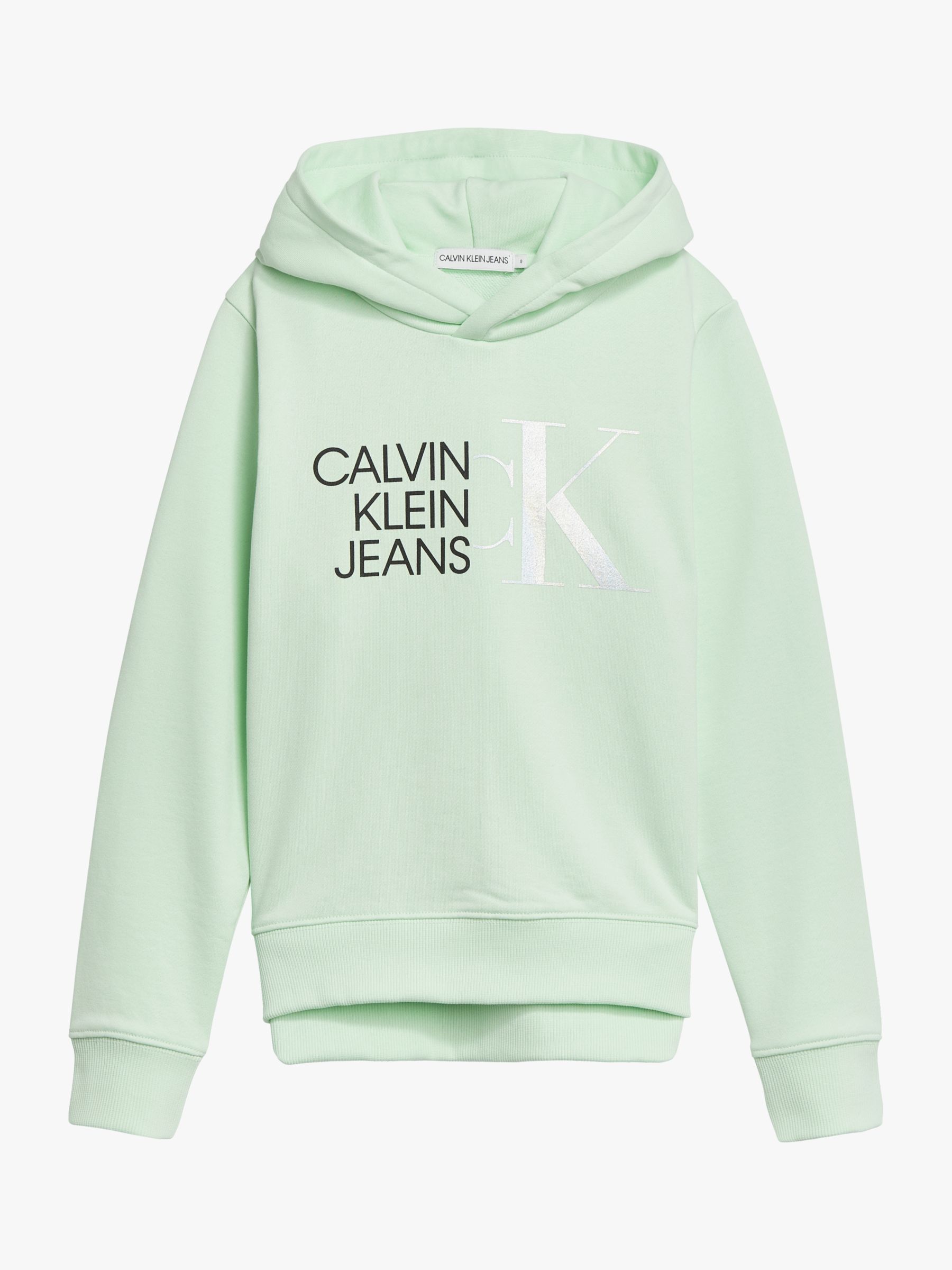 Calvin Klein Kids' Hybrid Logo Hoodie, Dew Green at John Lewis & Partners