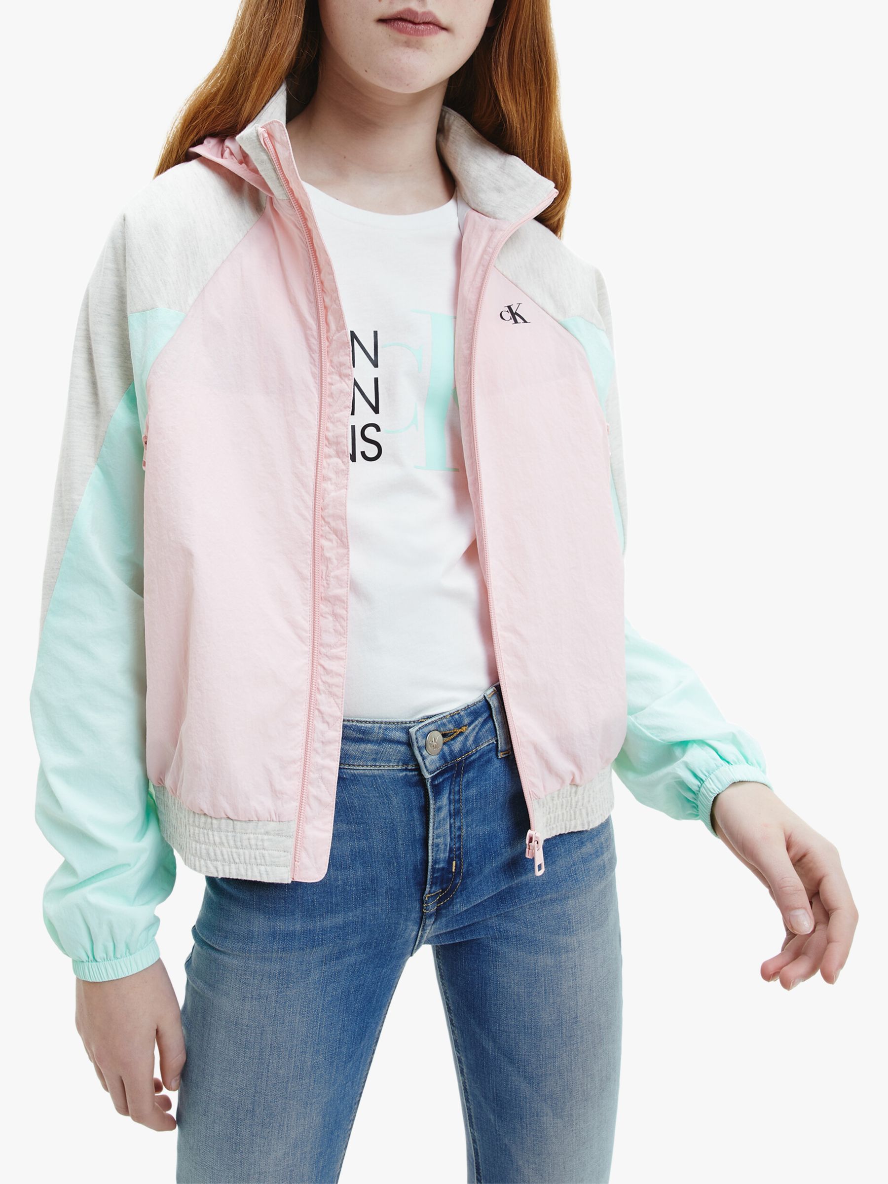 Calvin Klein Kids' Colour Block Hooded Jacket, Sand Rose