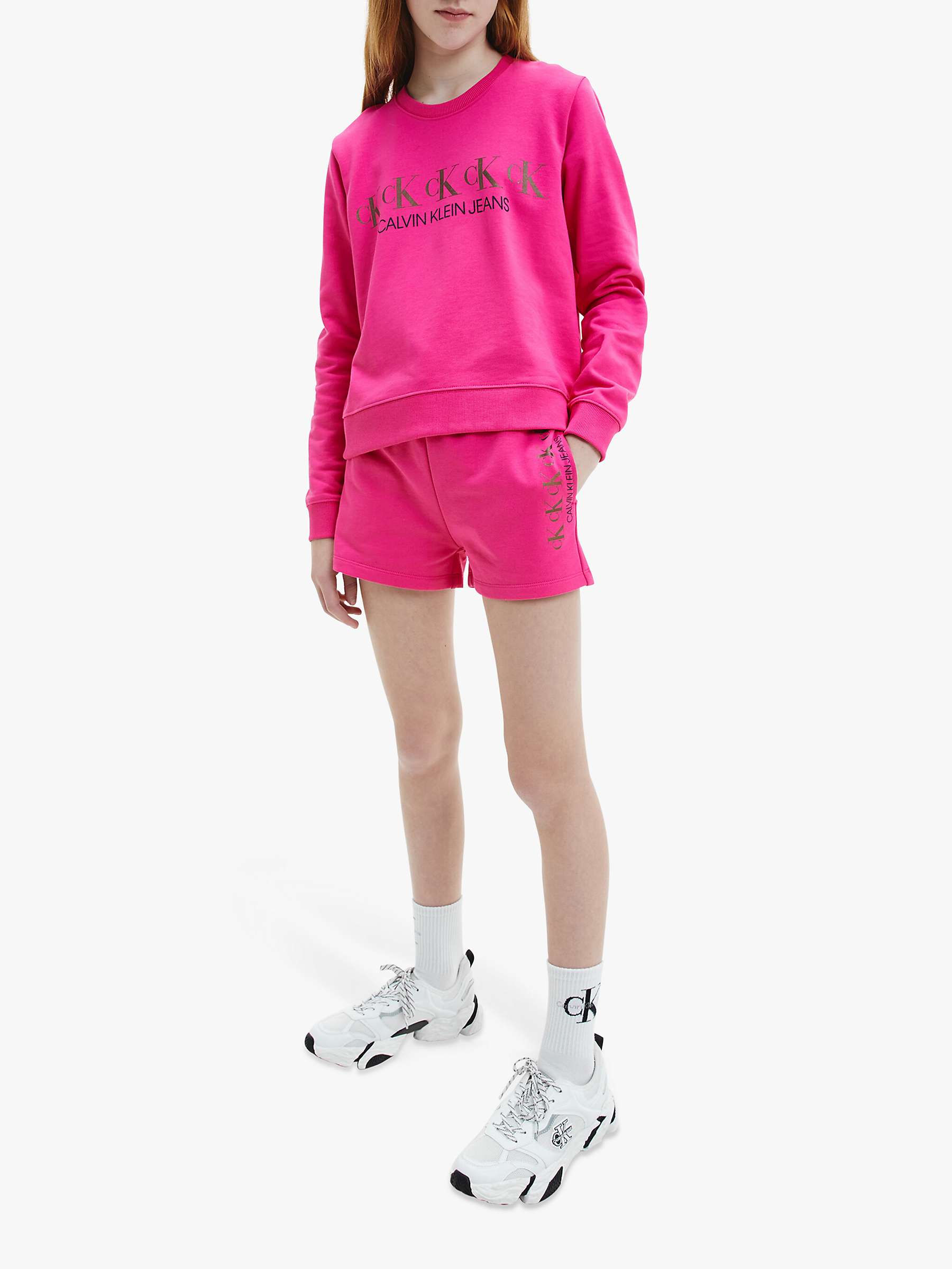 Calvin Klein Kids' Foil Logo Sweatshirt, Hot Magenta at John Lewis ...