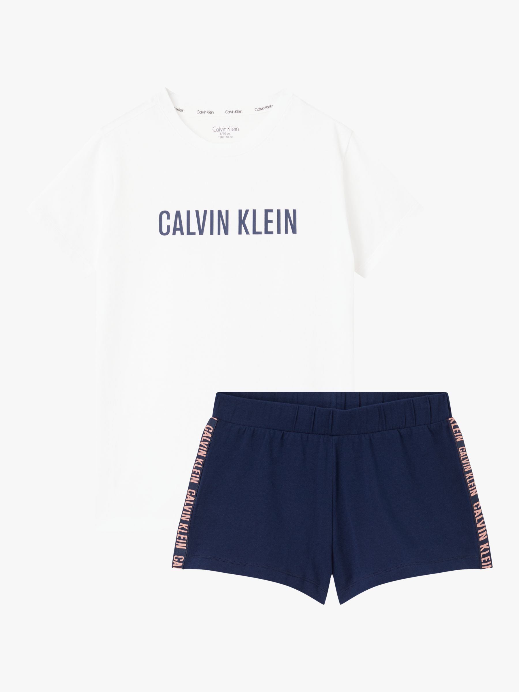 Calvin Klein Kids' Logo Short Sleeve Pyjama Set, Navy/White at John ...