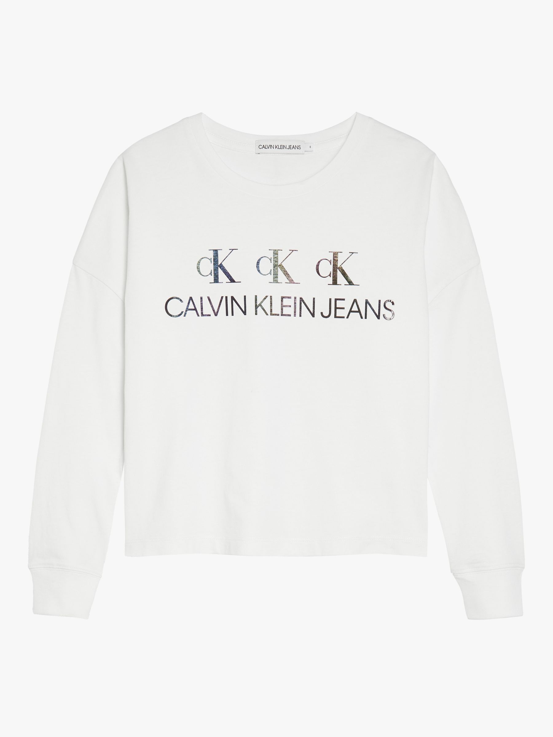 Calvin Klein Kids' Boxy Fit Logo Top, Bright White at John Lewis & Partners