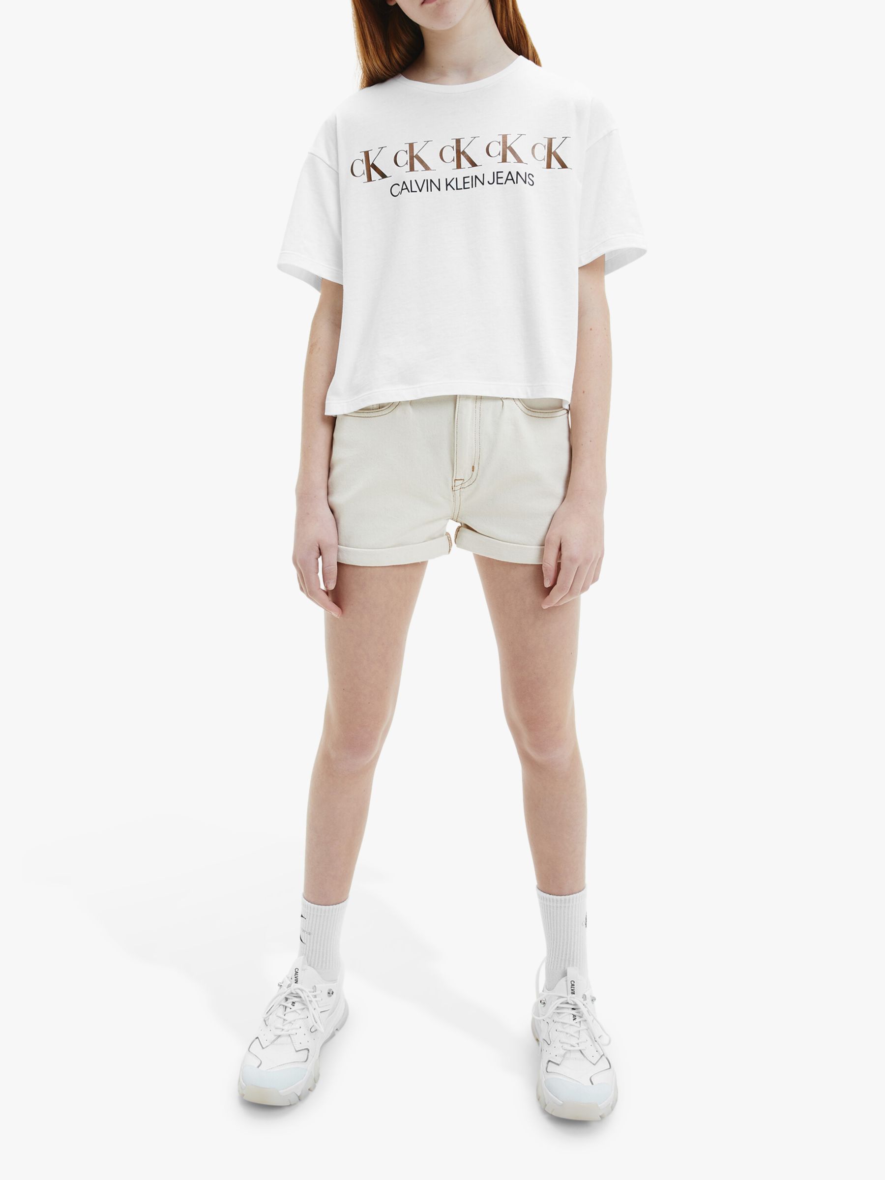 Calvin Klein Kids' Foil Logo Boxy Fit T-Shirt, Bright White