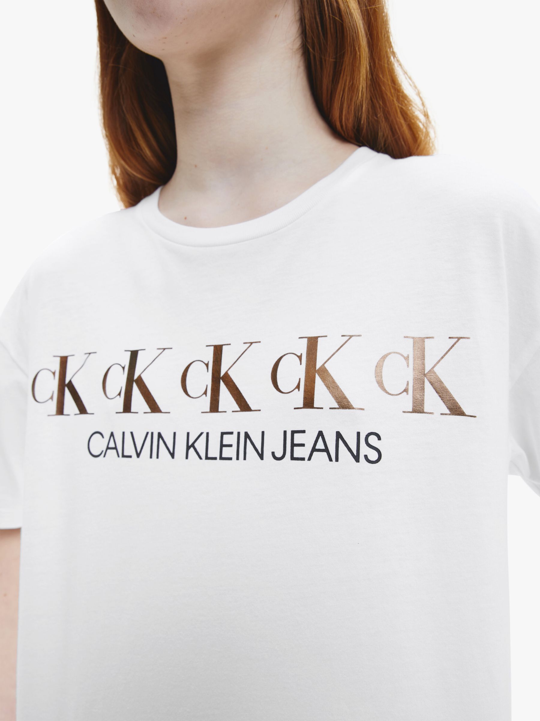 Calvin Klein Kids' Foil Logo Boxy Fit T-Shirt, Bright White