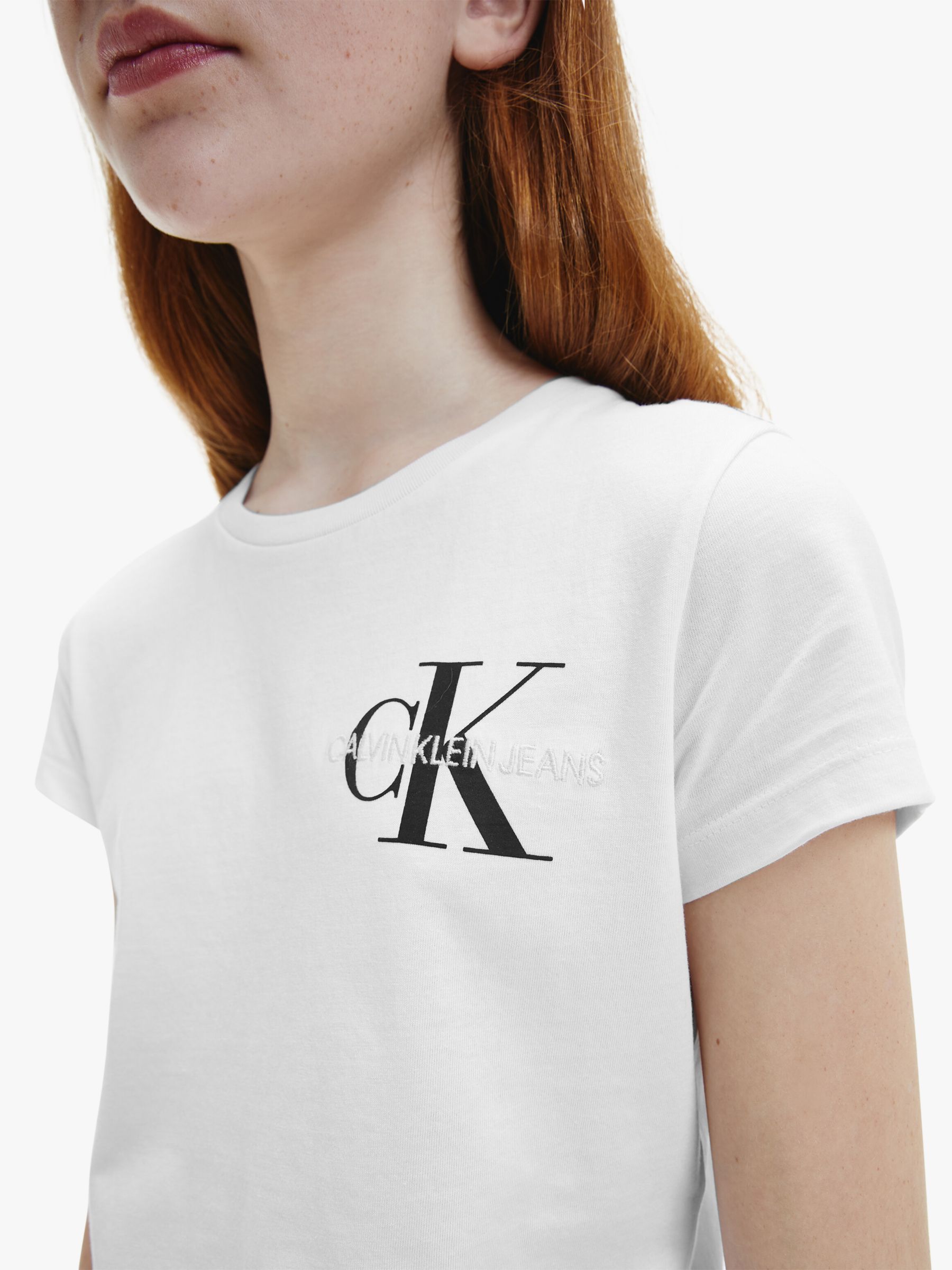 Calvin Klein Kids' Monogram Logo T-Shirt, Bright White at John Lewis ...
