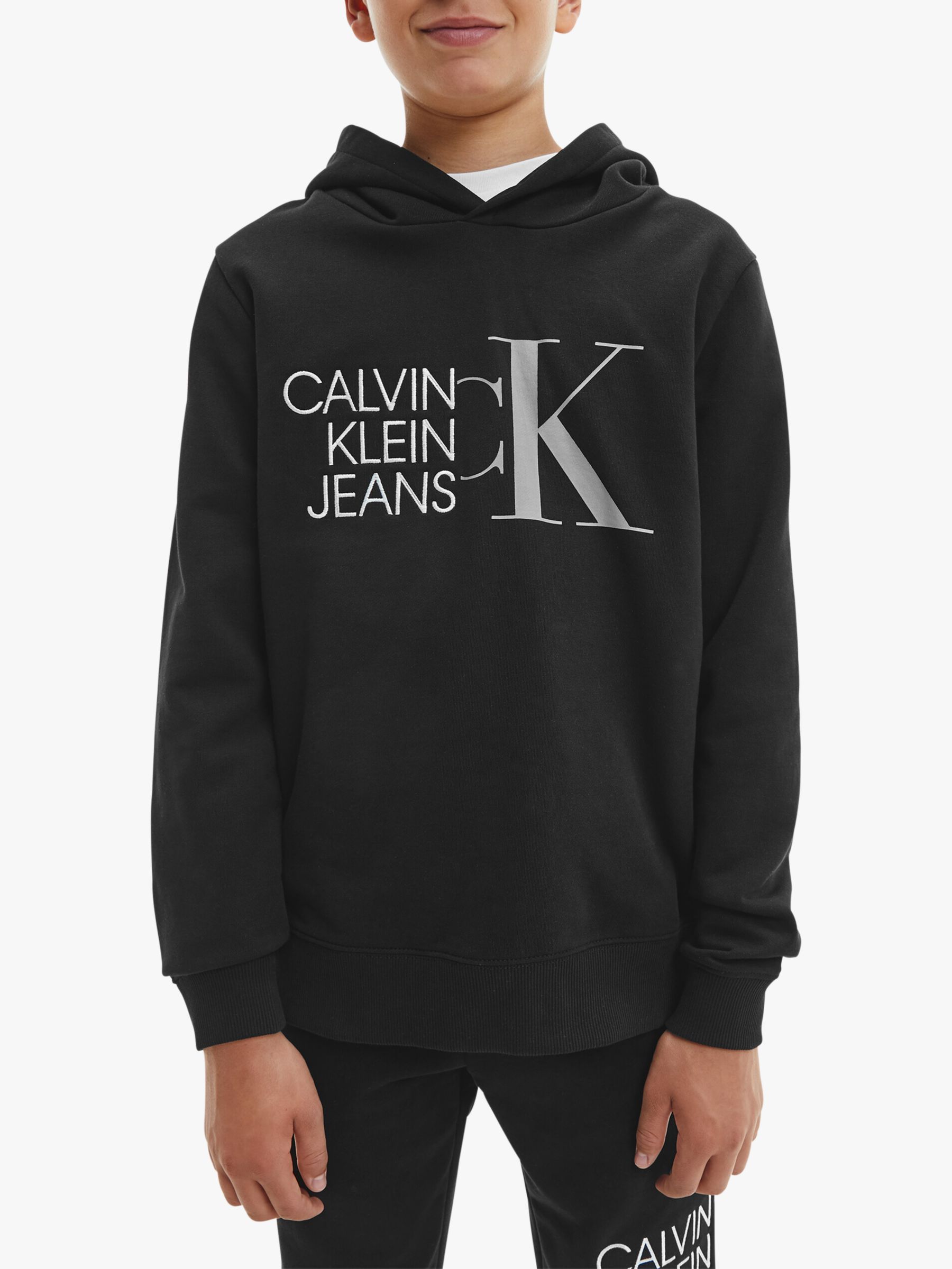 Calvin Klein Kids' Hybrid Logo Hoodie, Black at John Lewis & Partners