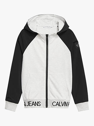 Calvin Klein Children's Punto Zip Through Hoodie, White Cap/Grey Heather