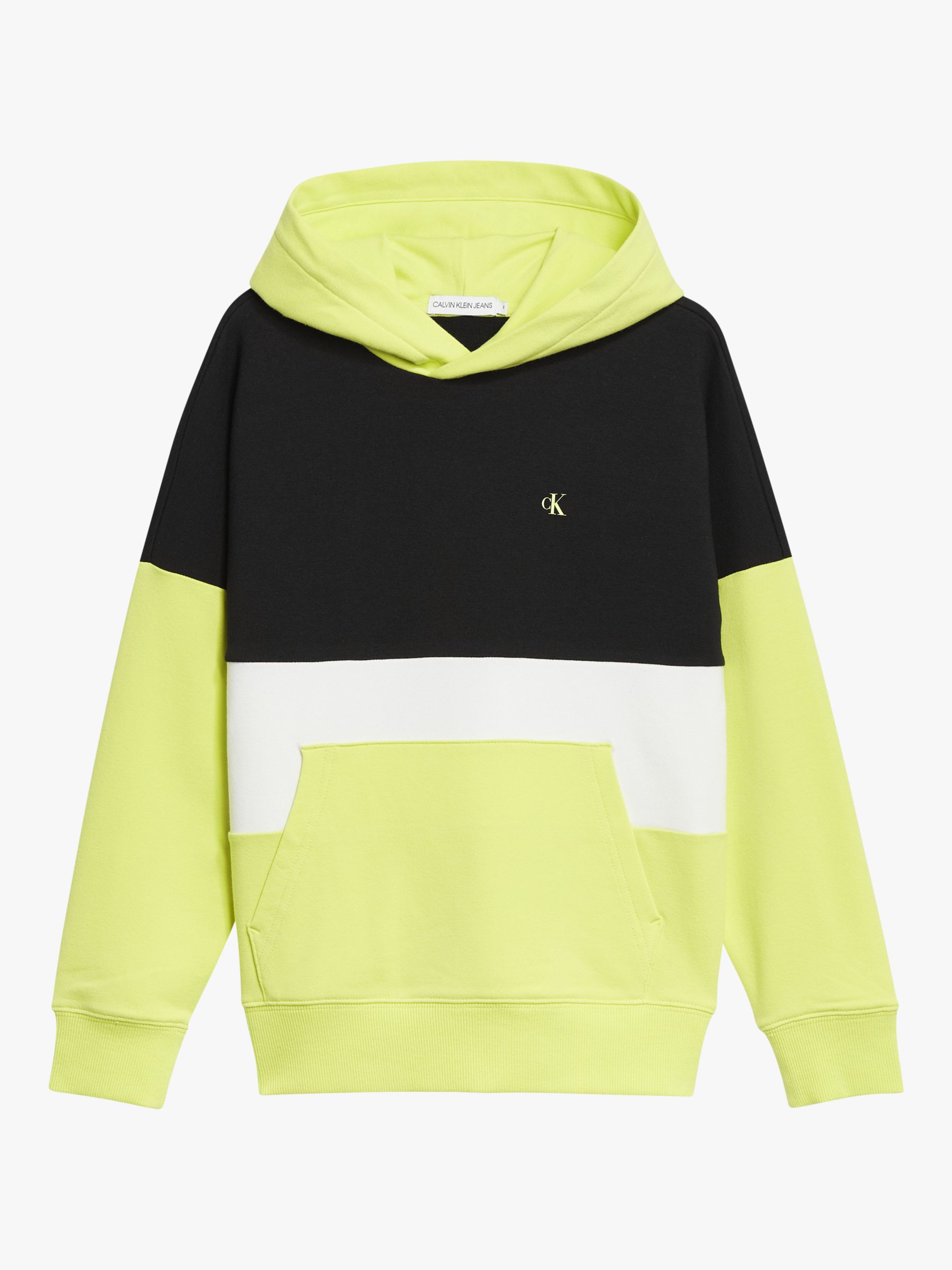 Calvin Klein Kids' Colour Block Hoodie, Lime Yellow