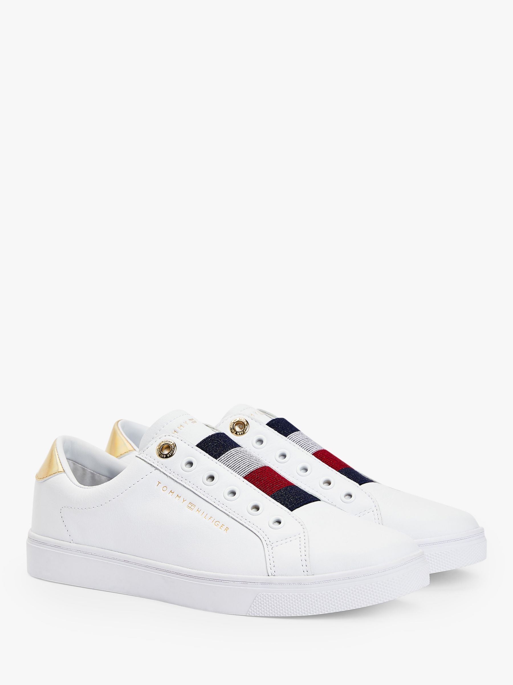 Tommy Hilfiger Elastic Leather Slip-On Trainers, White at John Lewis ...