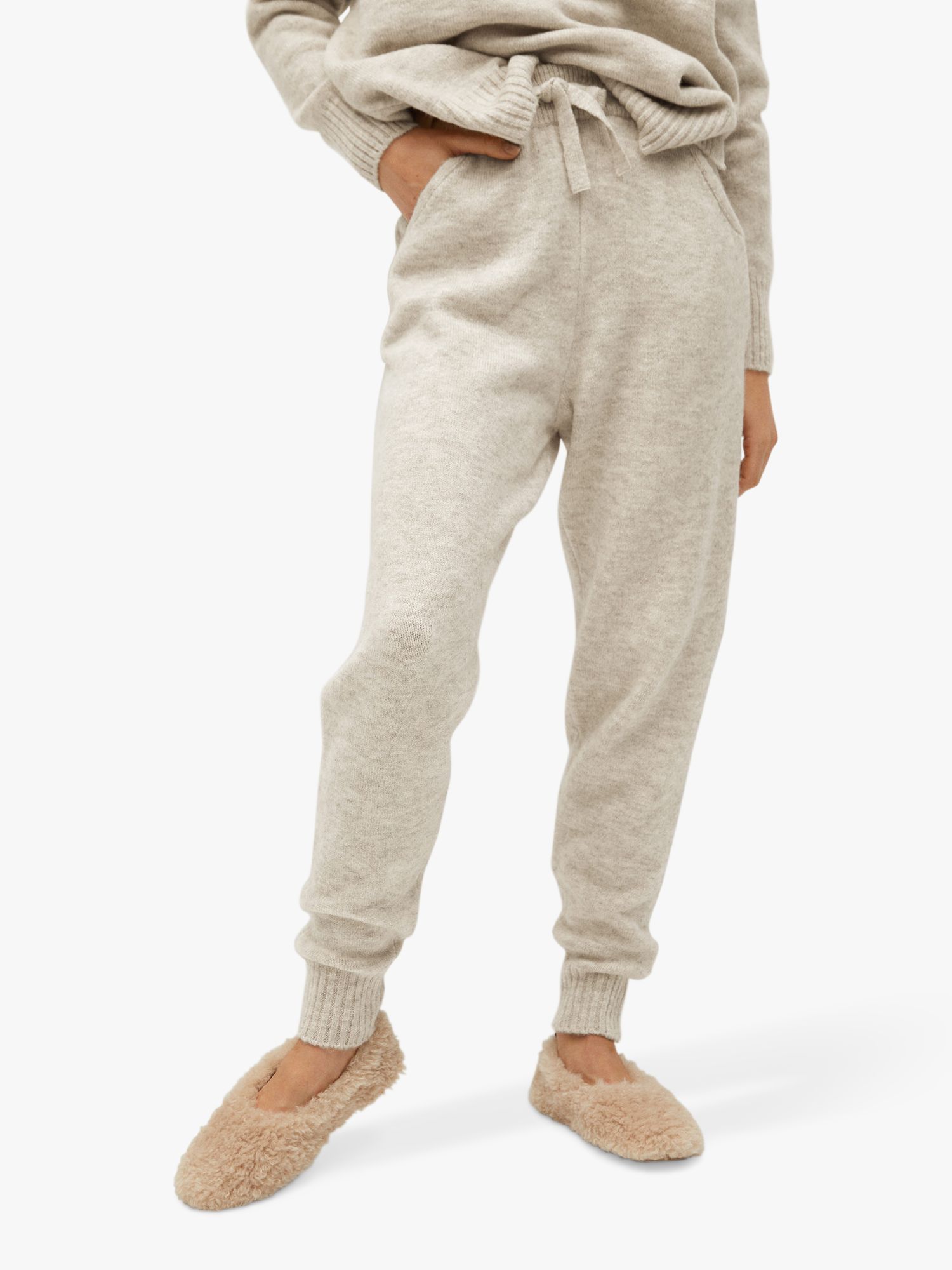 Mango Knitted High Waist Joggers, Beige at John Lewis & Partners