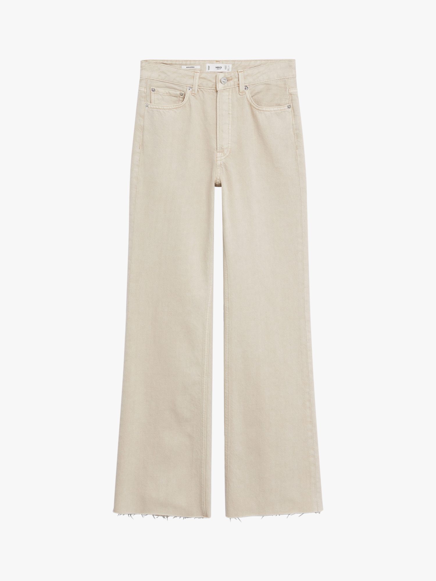 Mango High Waist Frayed Hem Wide Leg Jeans, Light Beige at John Lewis ...