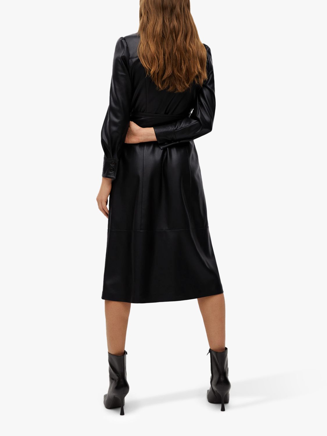 Mango Faux Leather Midi Shirt Dress, Black at John Lewis & Partners
