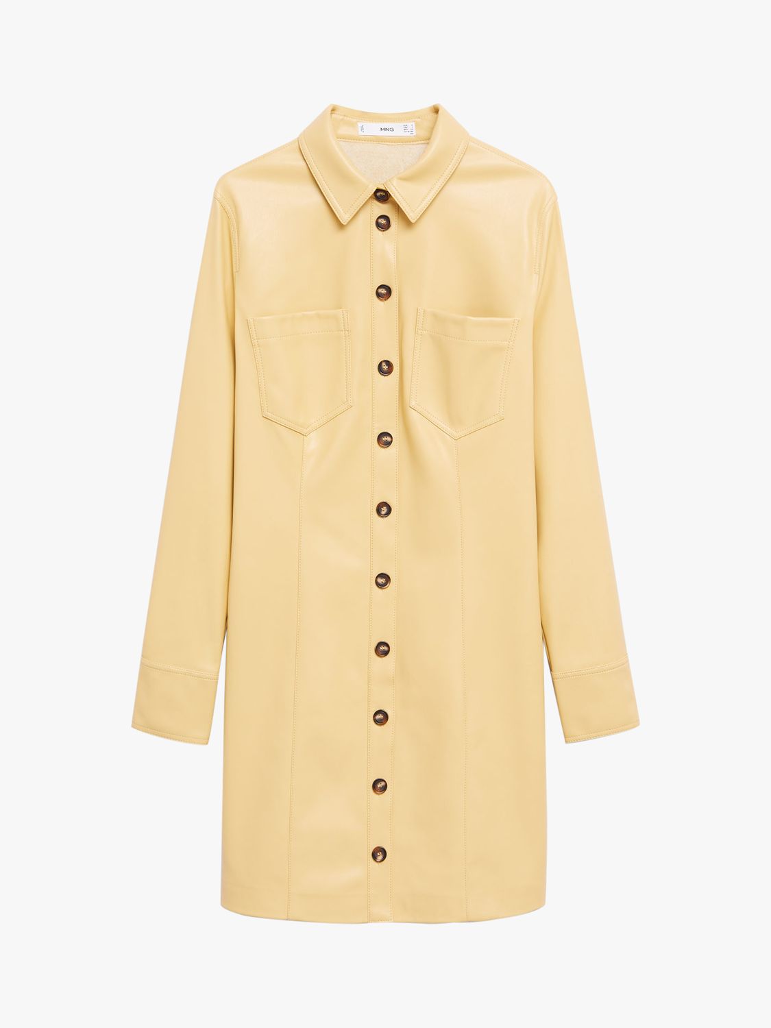 Mango Faux Leather Button Up Mini Shirt Dress, Yellow