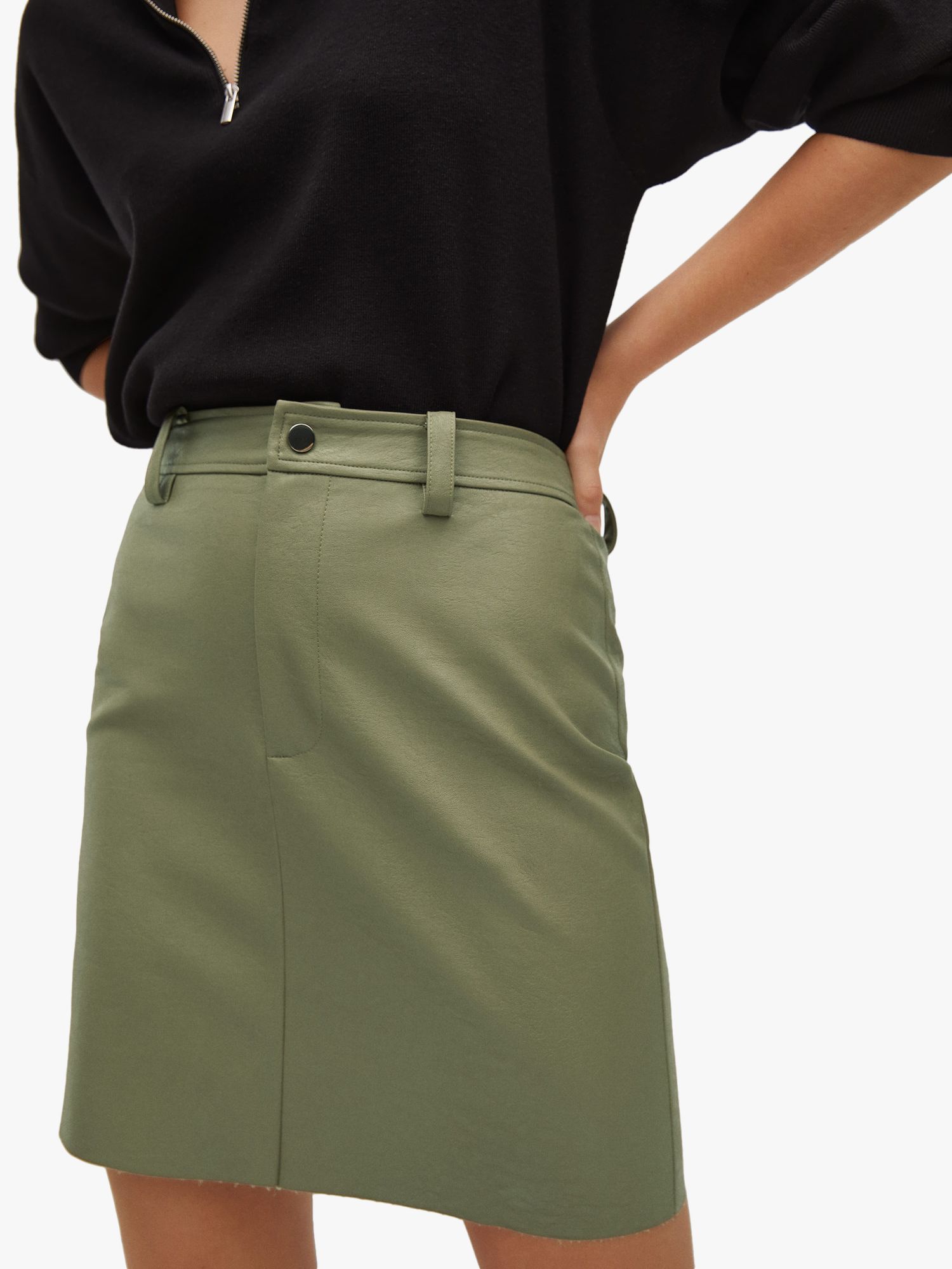 Mango Faux Leather Mini Skirt, Green S female 100% viscose. Coating: polyurethane