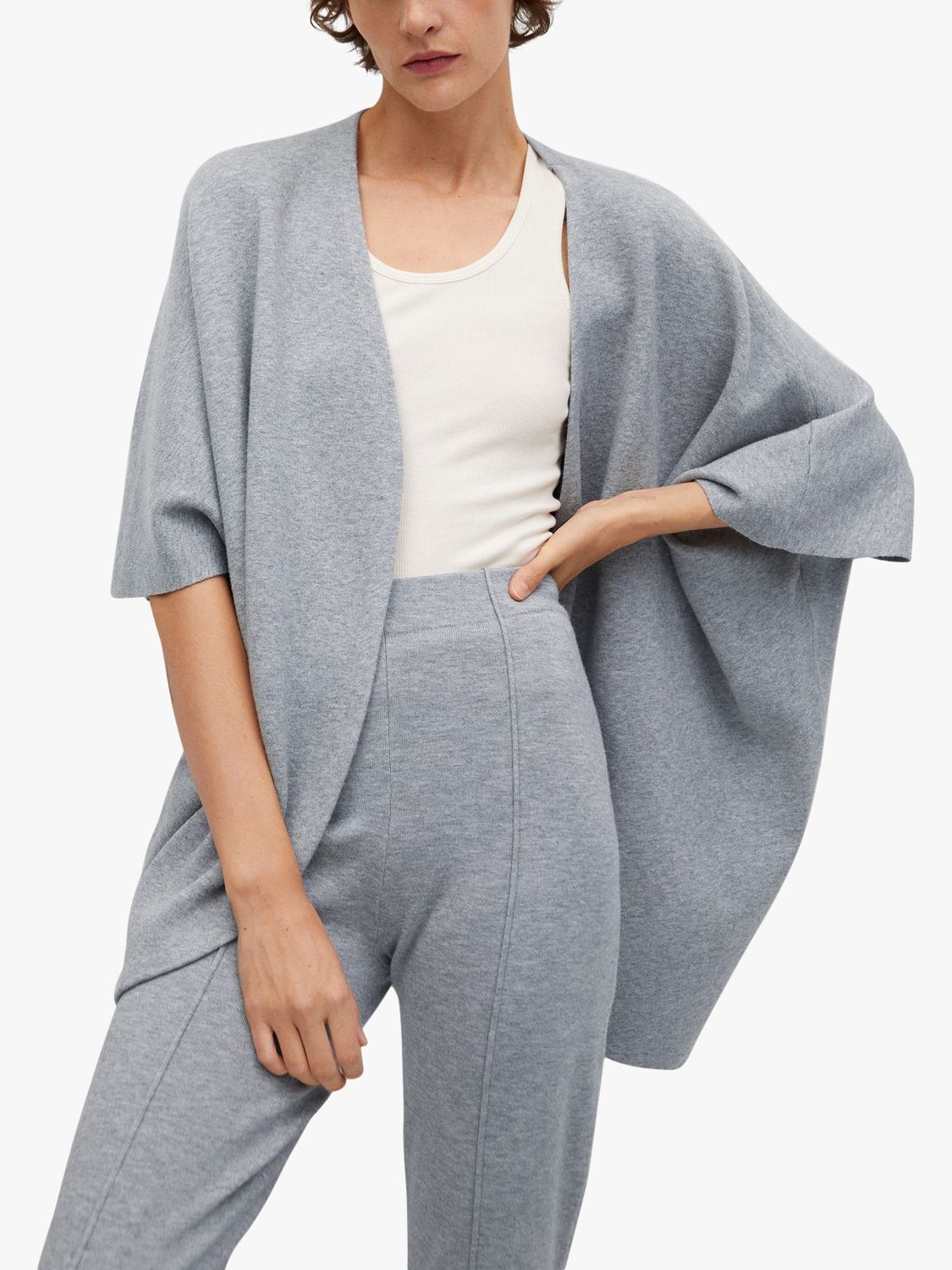 Mango Knitted Oversized Cape, Grey at John Lewis & Partners