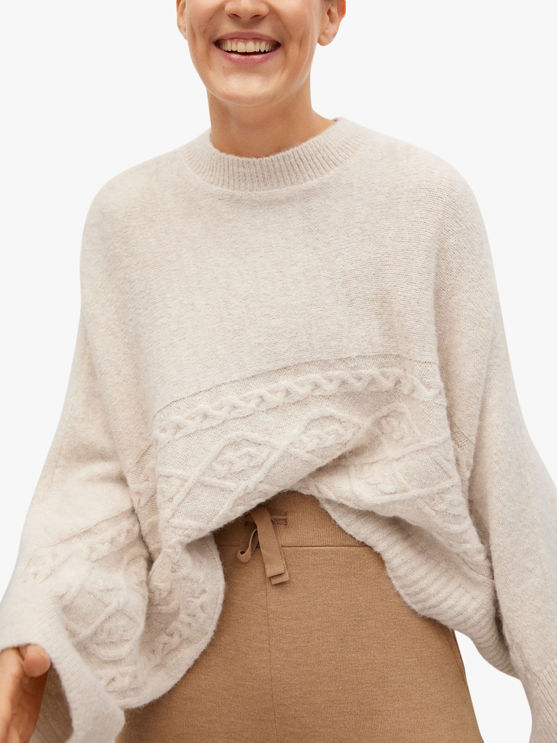 Mango Knitted Oversize Cape, Light Beige at John Lewis & Partners