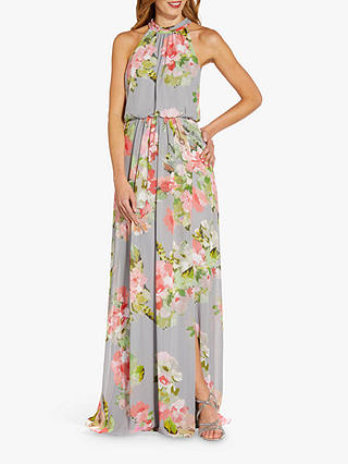 Adrianna Papell Floral Chiffon Dress, Silver/Multi