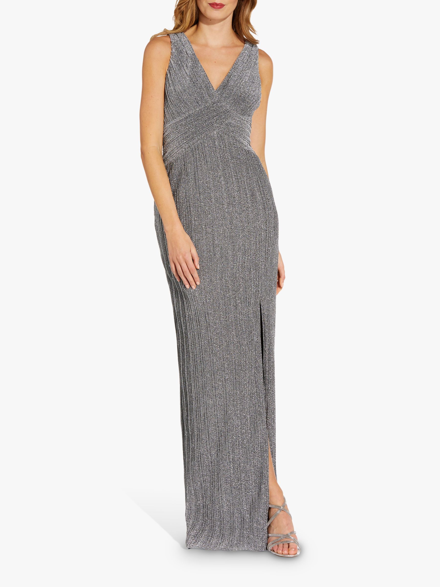 Adrianna Papell Metallic Knit Dress, Dark Silver at John Lewis & Partners