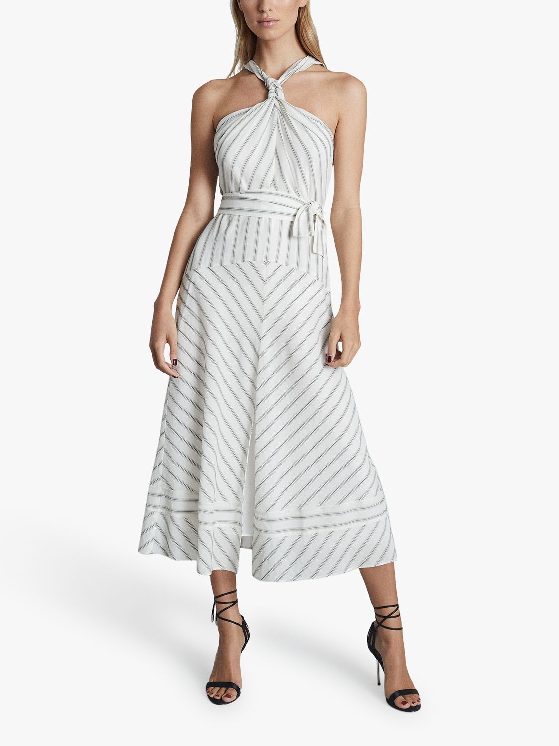 Reiss Bea Striped Dress, White/Grey