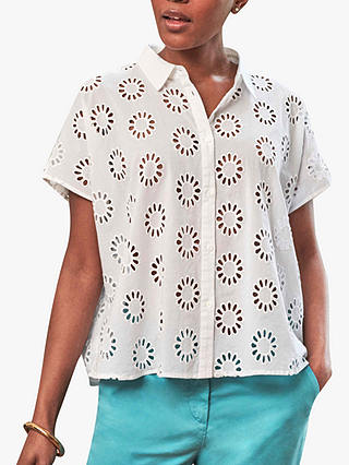 Pure Collection Cotton Boxy Fit Embroidered Shirt, White