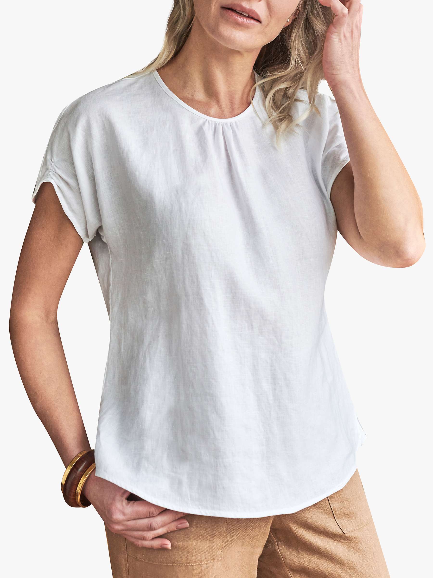 Buy Pure Collection Linen Gather Sleeve Top, White Online at johnlewis.com