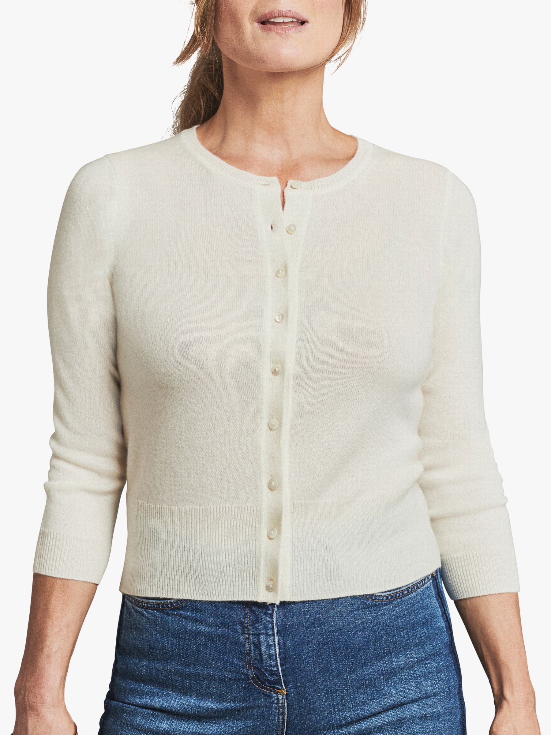 Pure Collection Cropped Cashmere Cardigan, Soft White at John Lewis ...
