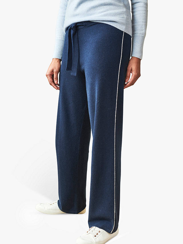 Pure Collection Cashmere Joggers, Navy Tipped