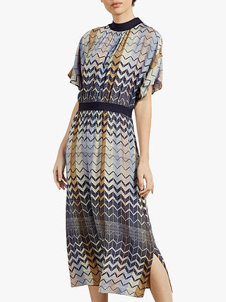Ted Baker Samii Geometric Print Midi Dress, Mid Blue/Multi