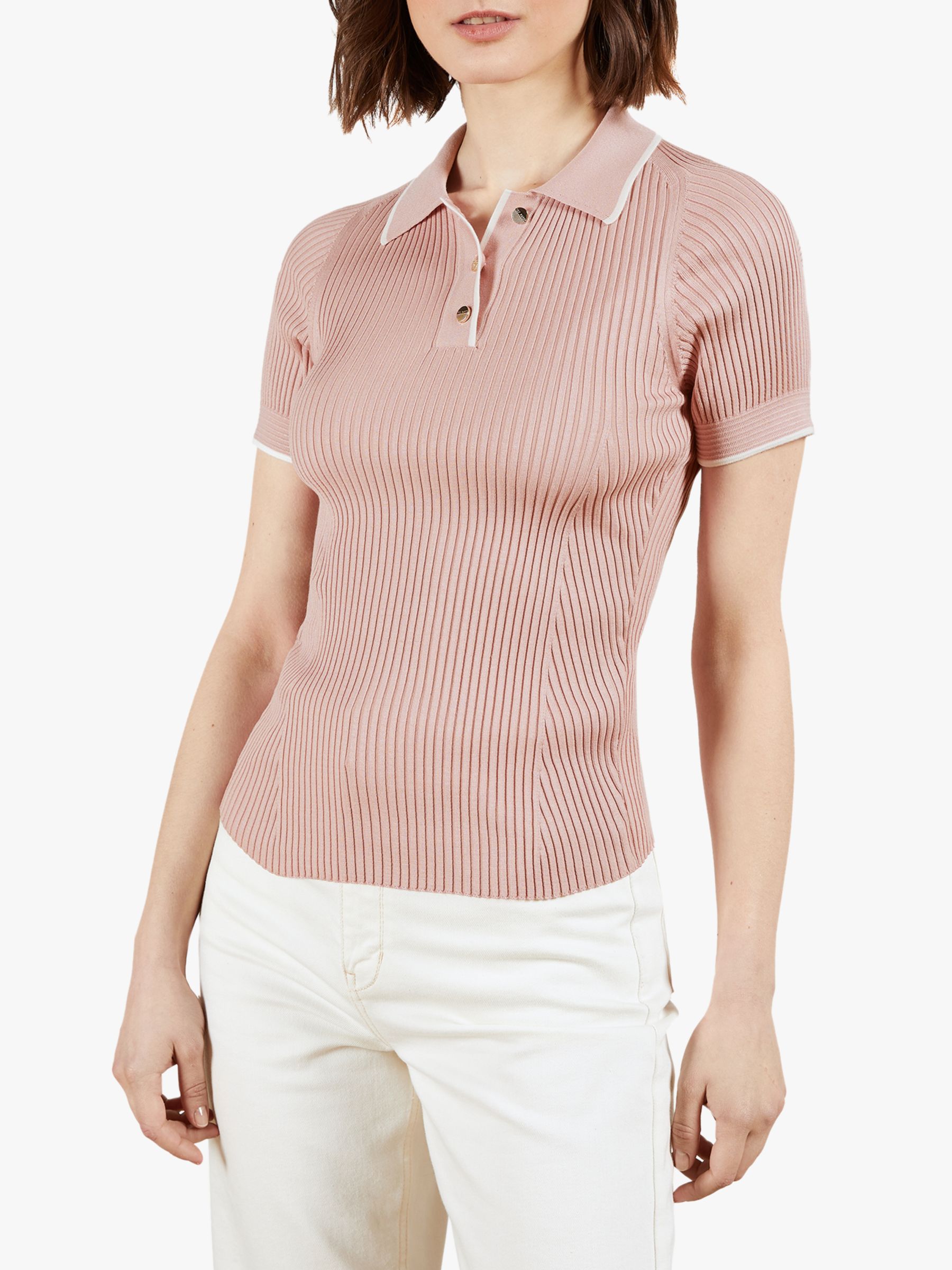 Ted Baker Jayydah Knitted Polo Top, Light Pink