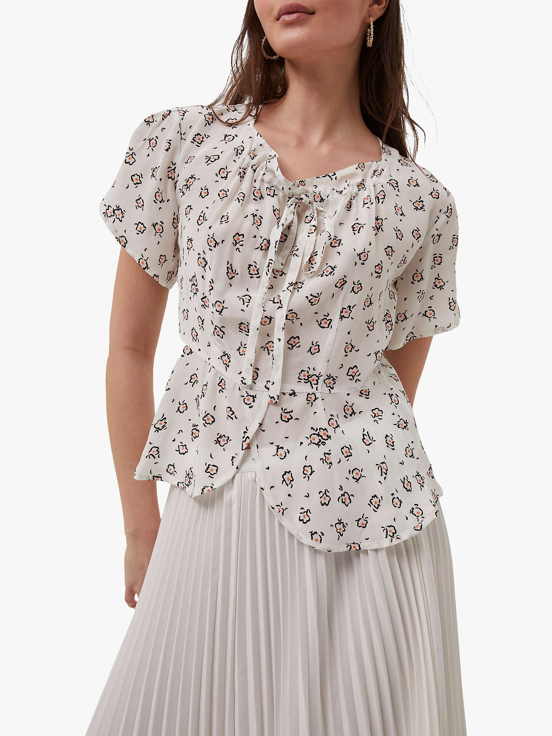 Buy French Connection Aura Floral Gathered Neck Top, Summer White/Multi Online at johnlewis.com