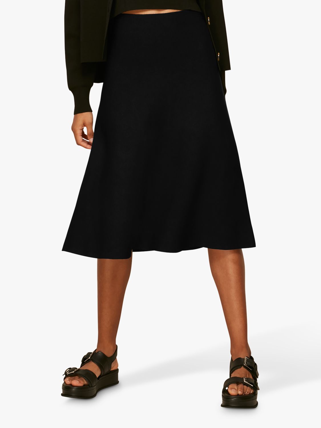 Whistles Flared Knitted Skirt, Black at John Lewis & Partners