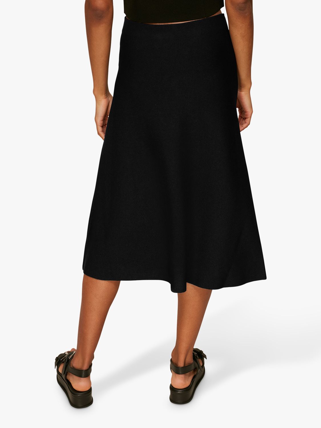 Whistles Flared Knitted Skirt, Black at John Lewis & Partners