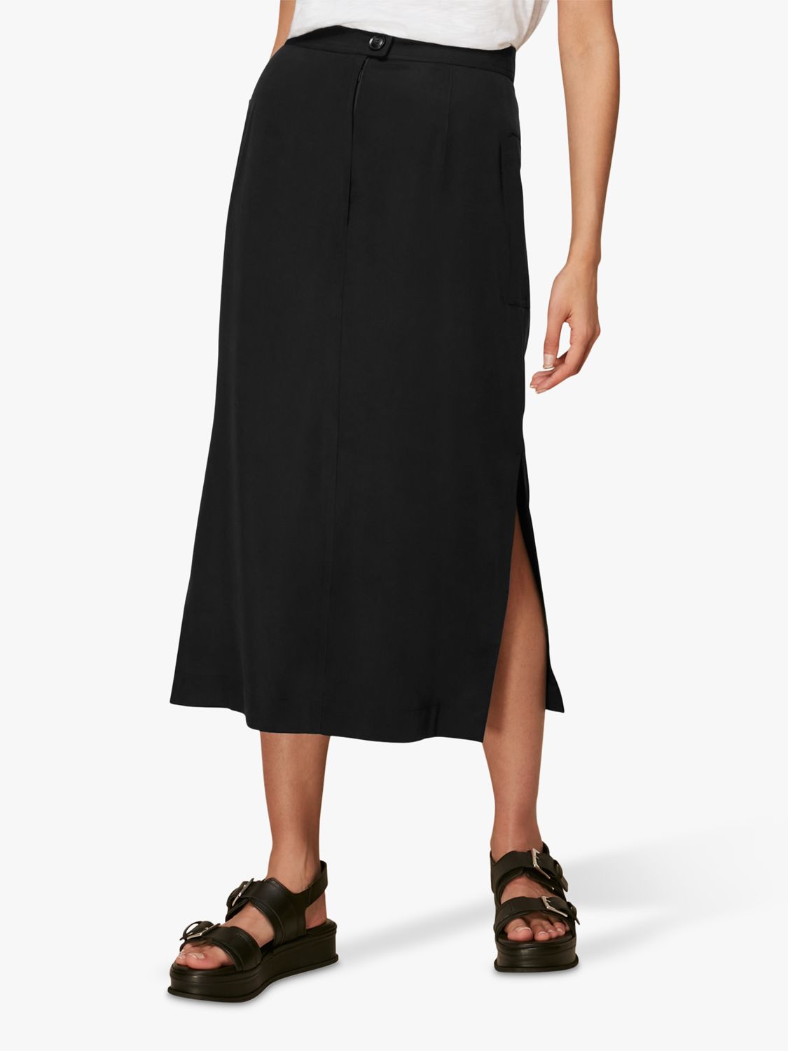 Whistles Pocket Detail Midi Skirt, Black