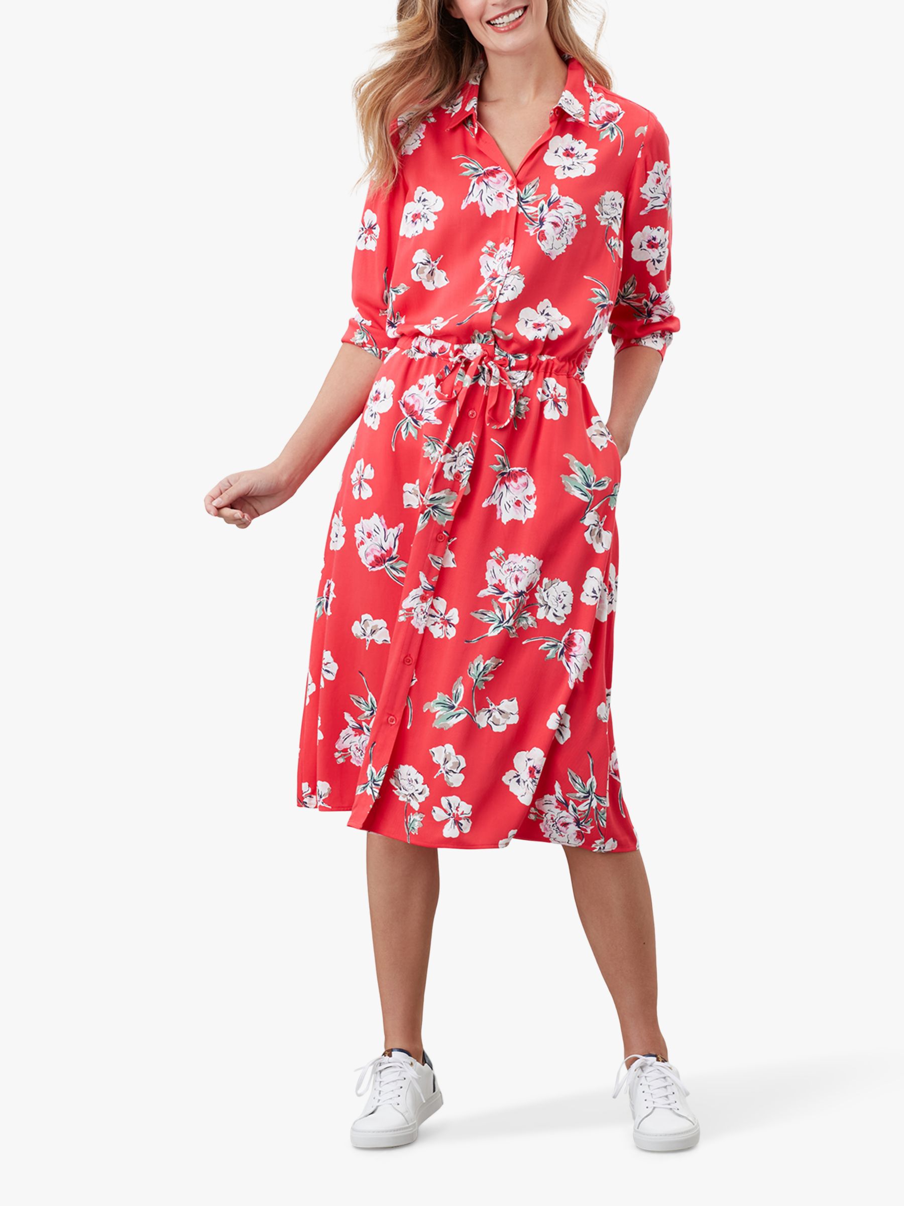 Joules Winslet Floral Print Long Sleeved Dress, Red