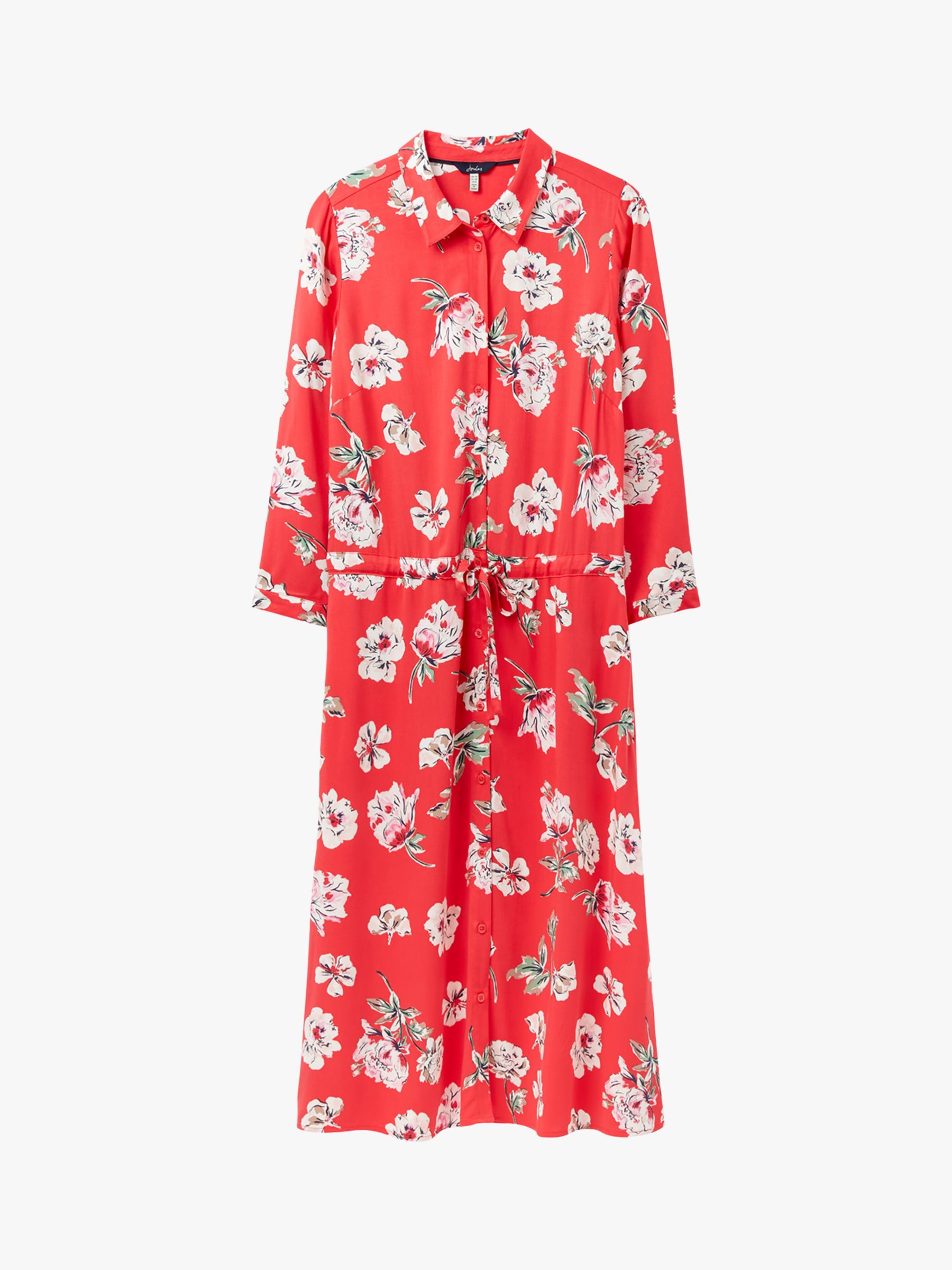 Joules Winslet Floral Print Long Sleeved Dress, Red