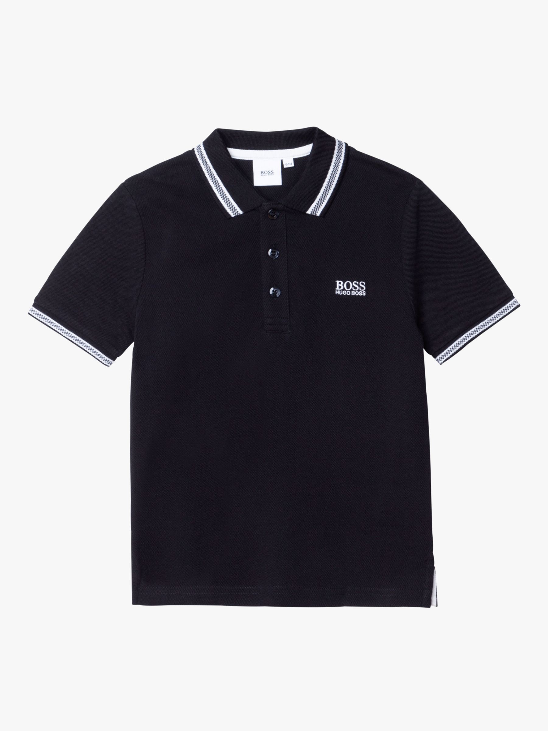 BOSS Kids' Logo Cotton Pique Polo Shirt, Black at John Lewis & Partners