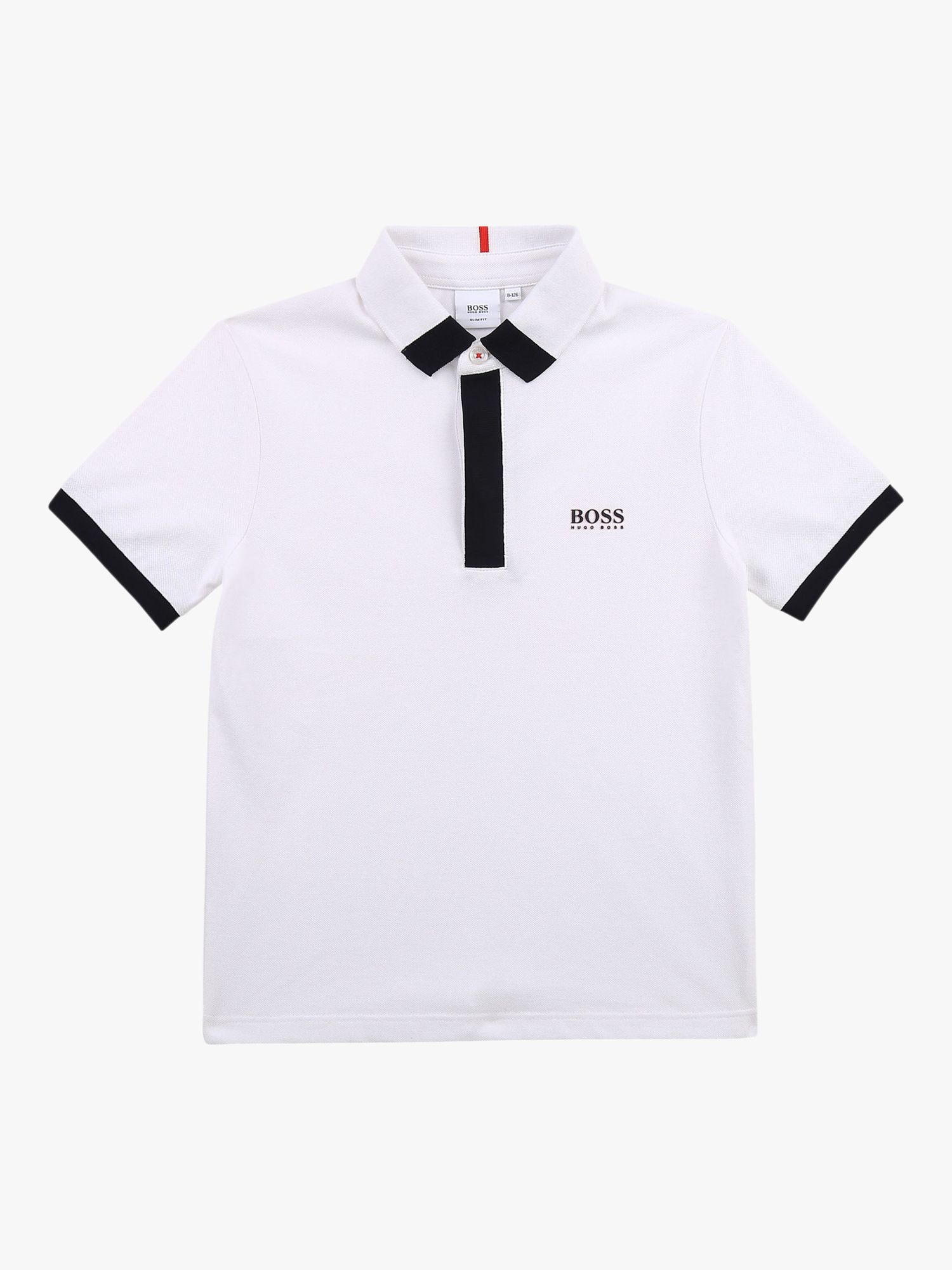 HUGO BOSS Kids' Contrast Tipped Polo Shirt, White at John Lewis & Partners