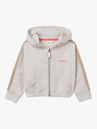 HUGO BOSS Kids' Cotton French Terry Hooded Track Cardigan, Sand Chine
