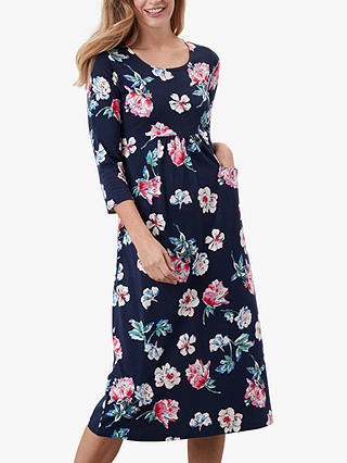 Joules Audrey Floral Pocket Waist Dress, Navy/Multi