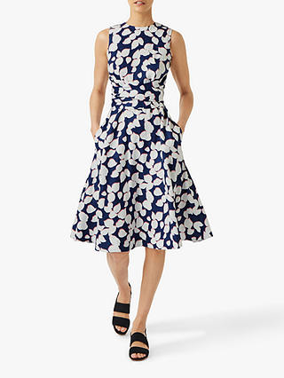 Hobbs Petite Twitchill Floral Linen Dress, French navy/Multi