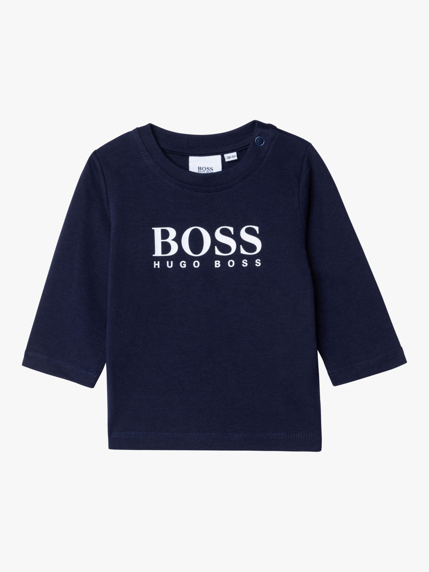 HUGO BOSS Baby Cotton Jersey Front Logo Long Sleeve T-Shirt, Navy at ...