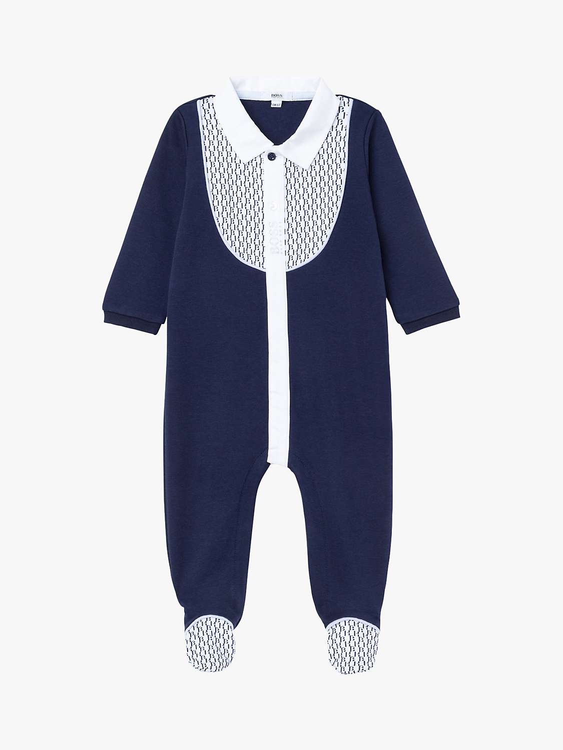 HUGO BOSS Baby Cotton Interlock Pyjamas, Navy at John Lewis & Partners