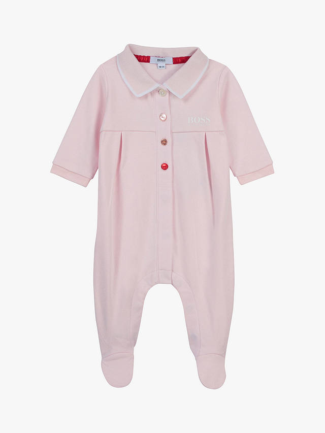 HUGO BOSS Baby Cotton Interlock Sleepsuit, Pink Pale at John Lewis ...