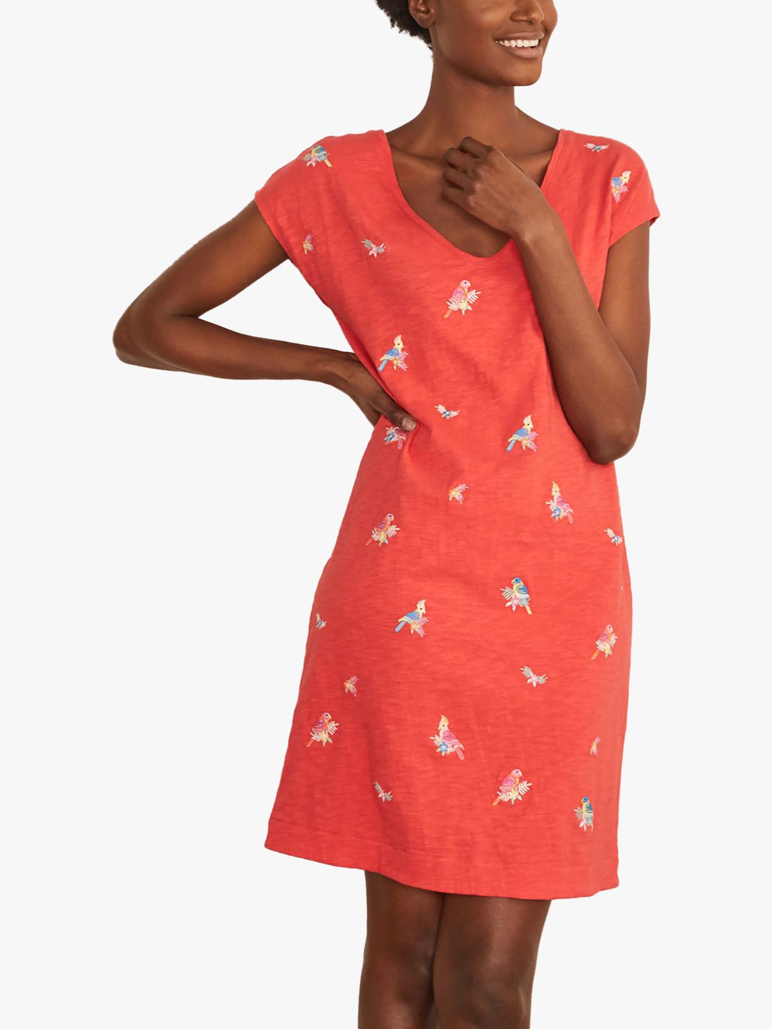 Boden Polly Embroidered Dress, Red Parrot
