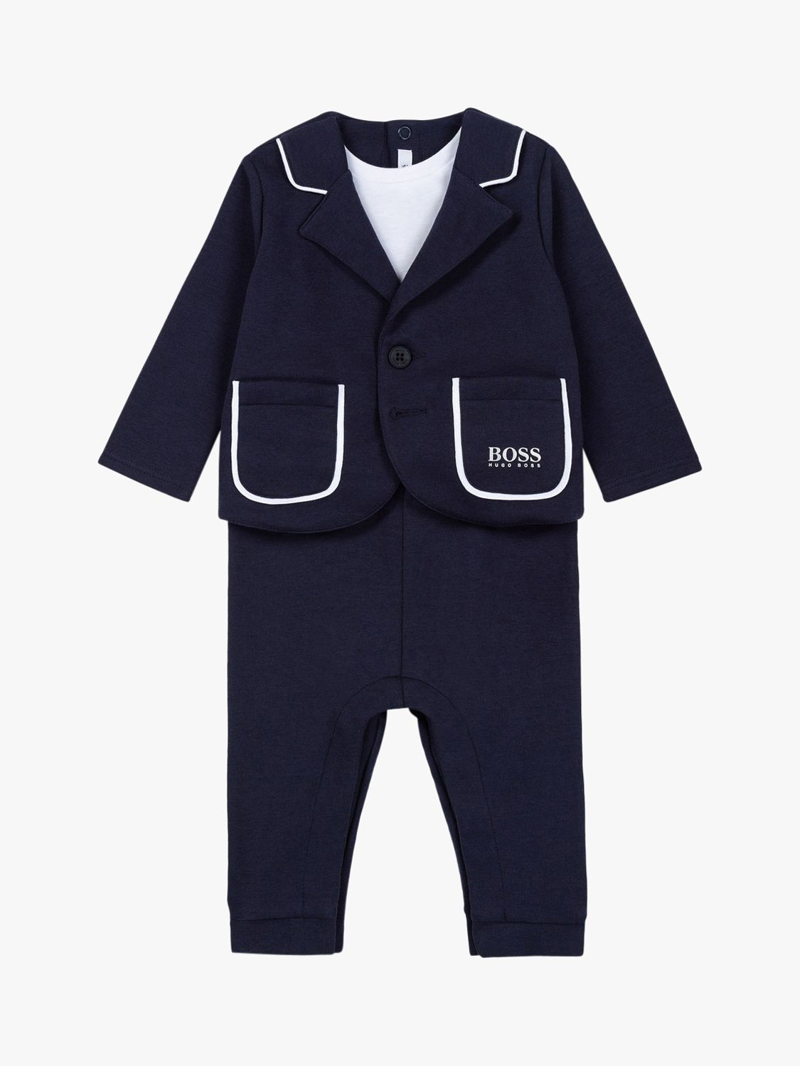 HUGO BOSS Baby Milano Logo Suit-Inspired Romper, Navy
