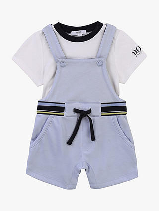 HUGO BOSS Baby T-Shirt & Dungaree Set, Pale Blue