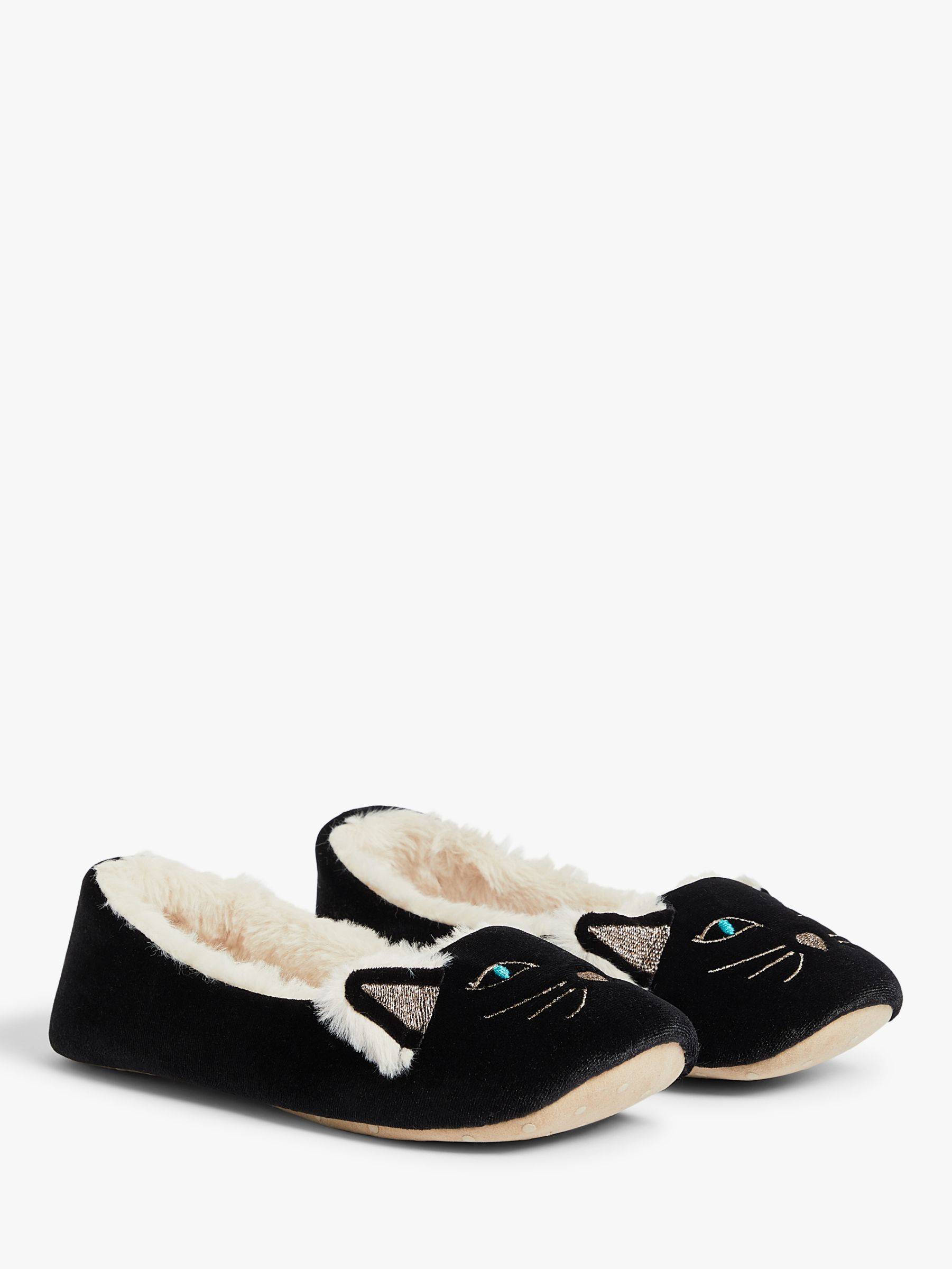 John Lewis Cat Ballerina Slippers, Black, 3