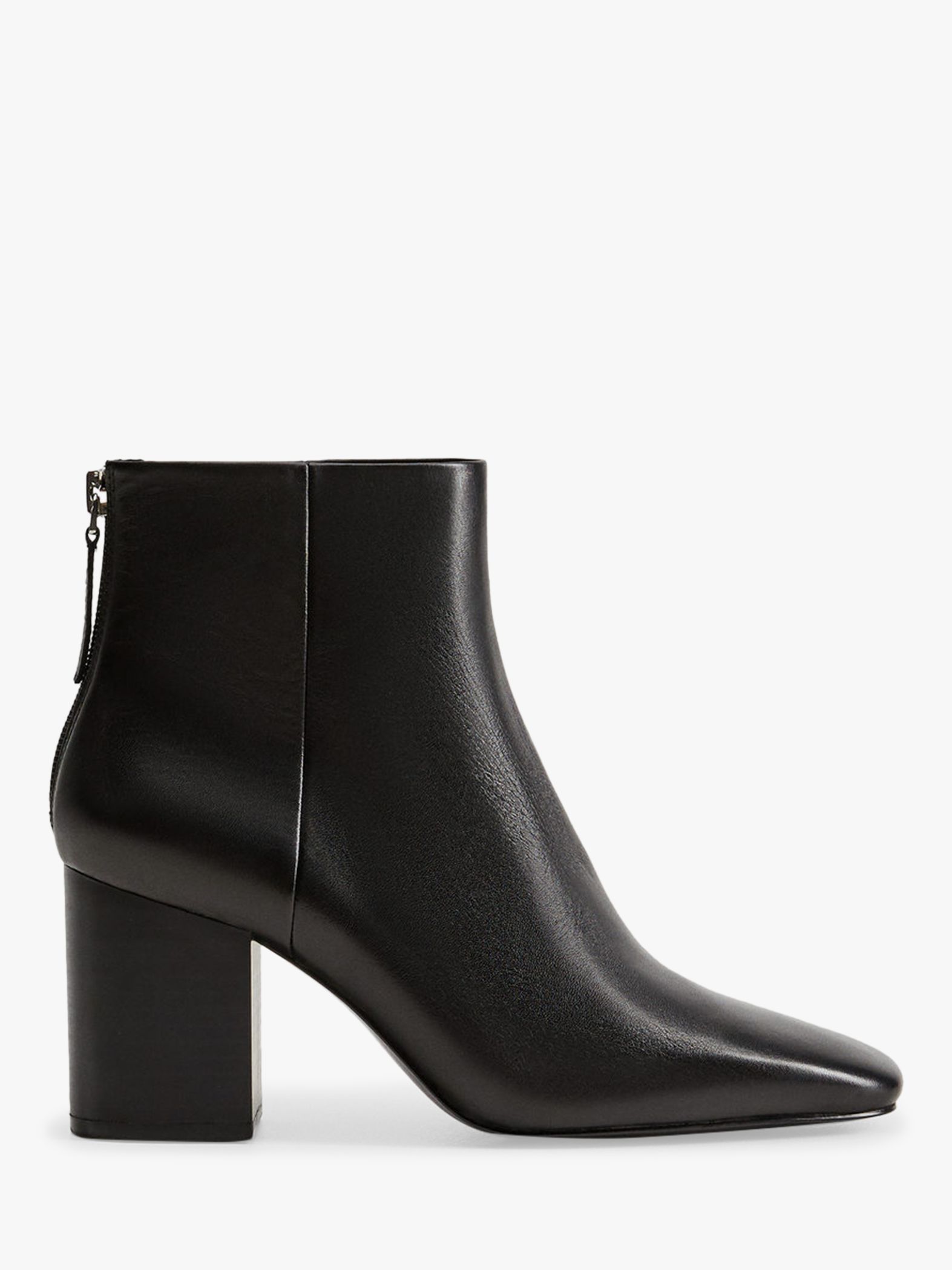 Mango Leather Square Toe Ankle Boots, Black at John Lewis & Partners