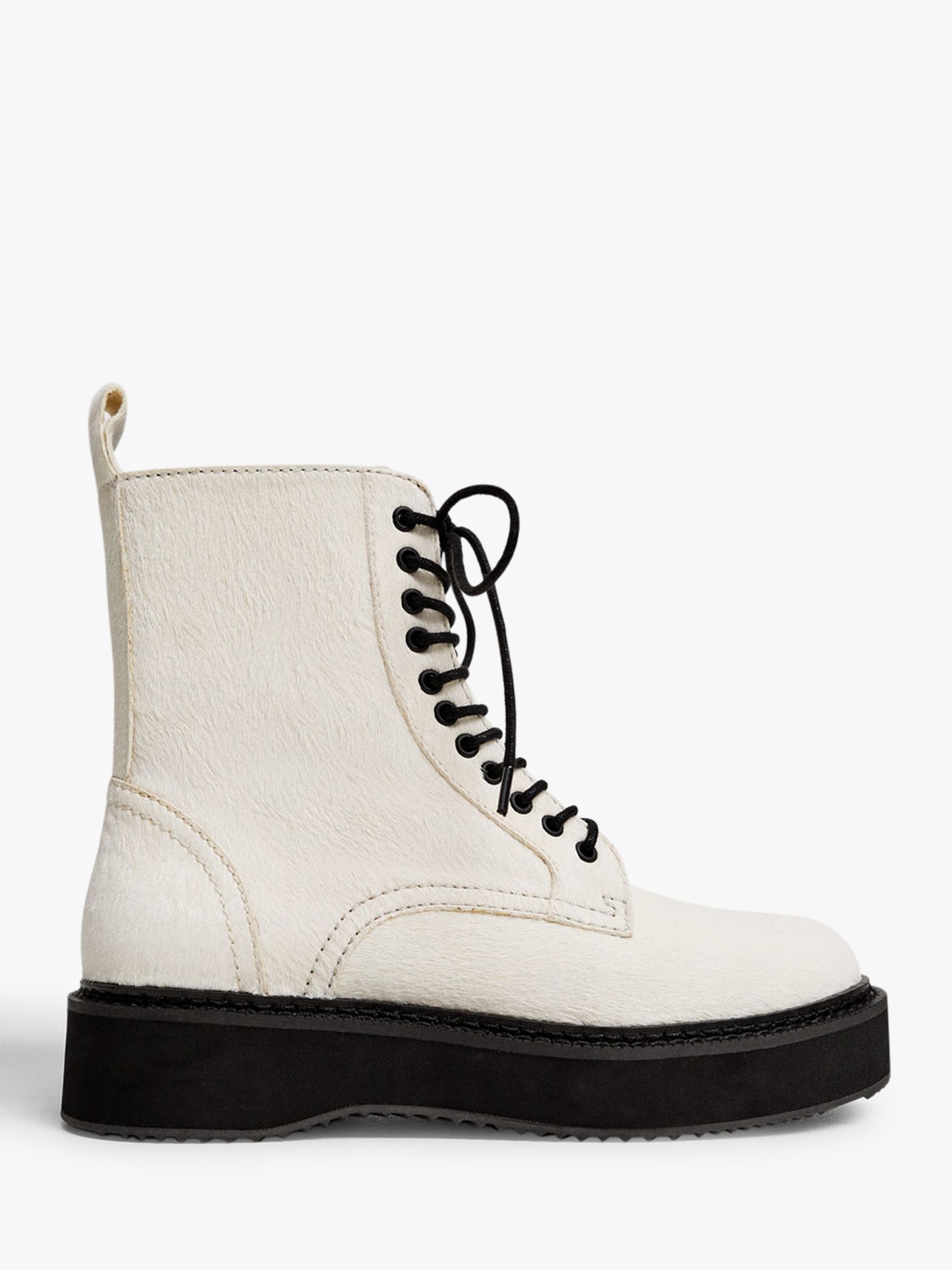 Mango Lace Up Leather Ankle Boots, White at John Lewis & Partners