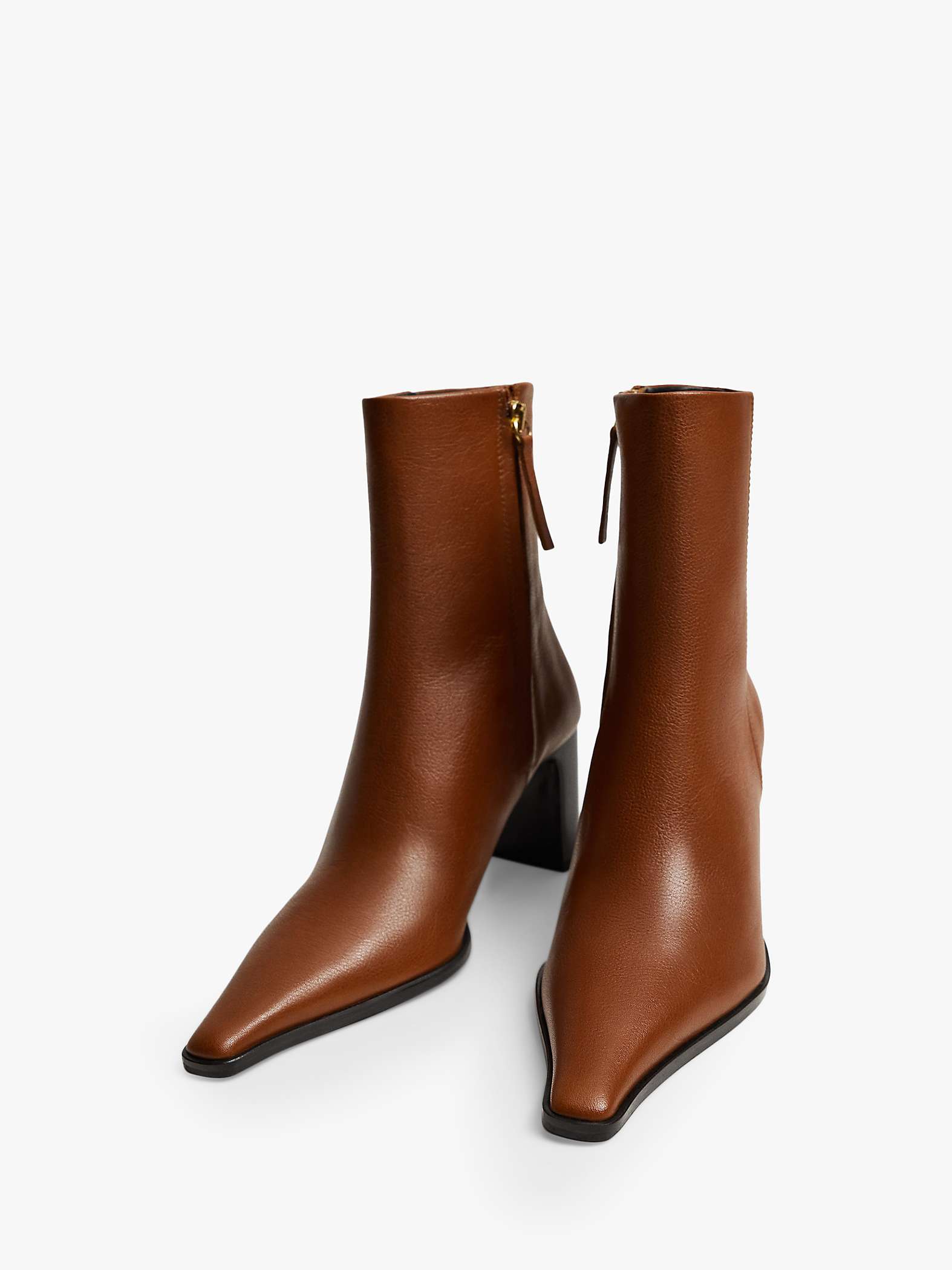 Mango Leather Pointed Toe Ankle Boots, Brown at John Lewis & Partners